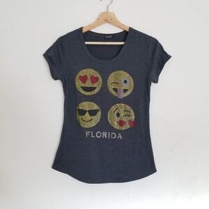 NEW 2B Hot Smiley Face Florida Rhinestone Shirt Sm